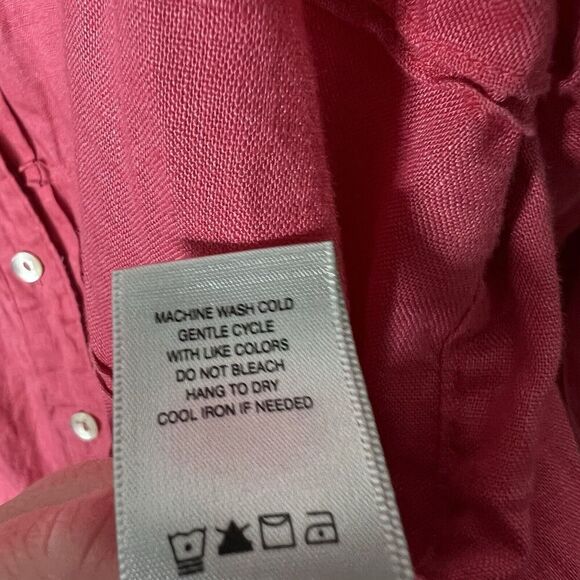 John Mark Top Womens XL Button Up Textured Ruched 3/4 Sleeves Linen Lagenlook - Picture 14 of 14